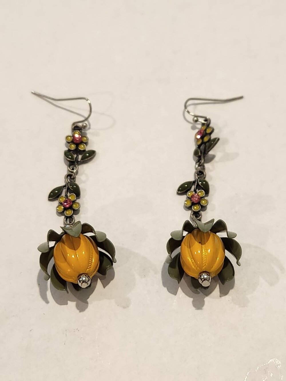 Vintage - Enamel Flower Drop Earrings